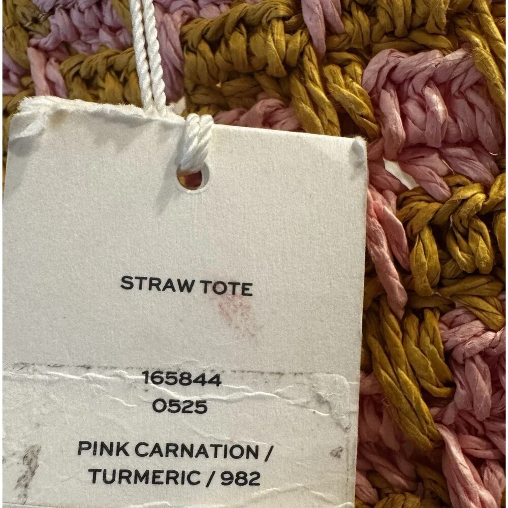 Tory Burch 165844 Straw Tote Pink Carnation Turmeric Raffia Bag NWT